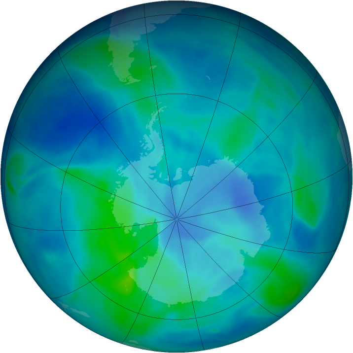 Antarctic ozone map for 07 March 2005
